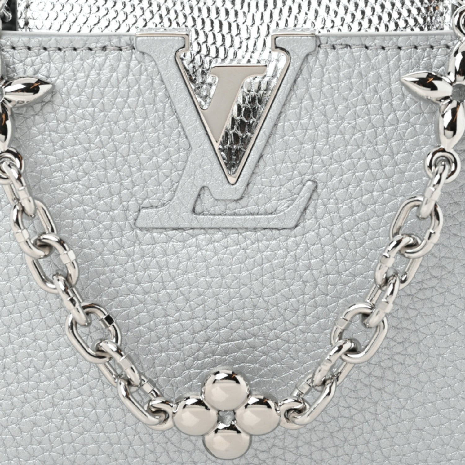 Louis Vuitton Taurillon Lizard Flower Chain Capucines Mini Silver 5 of 9