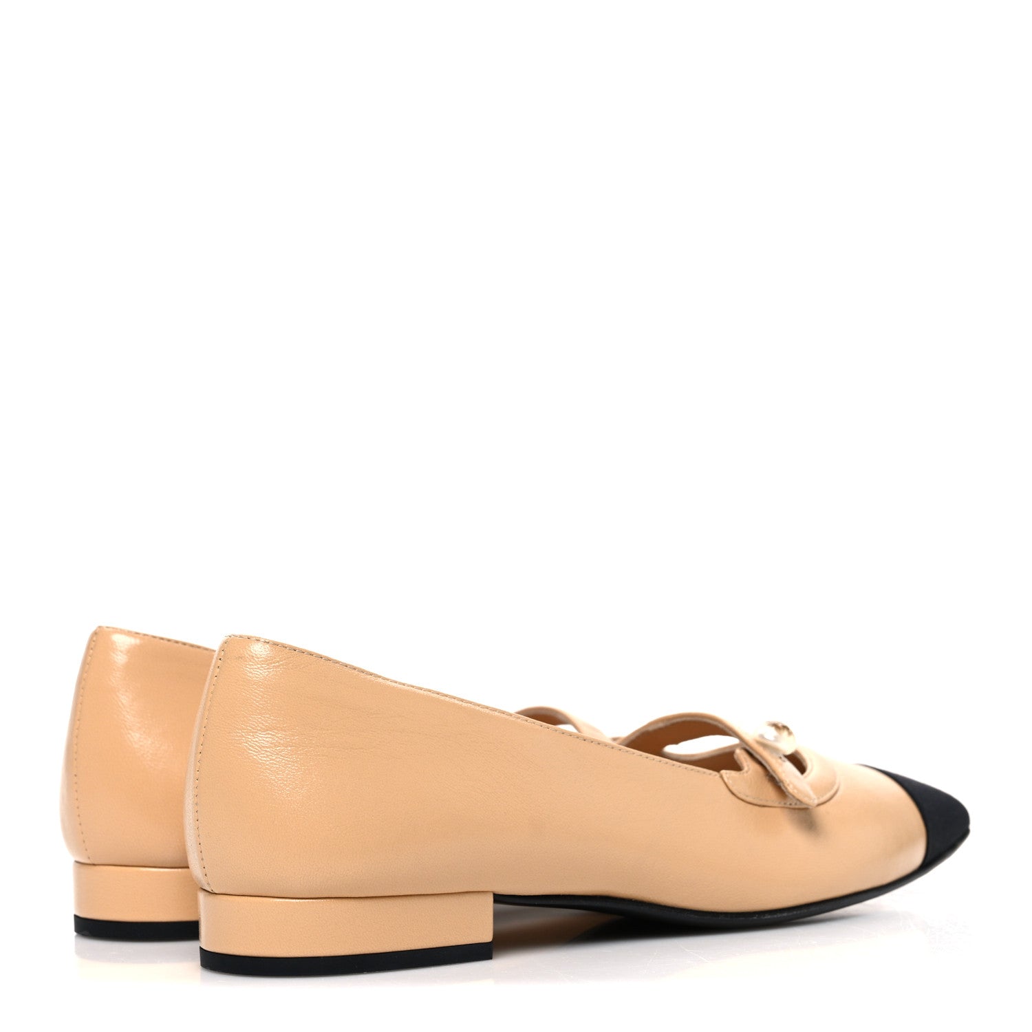 Chanel Shiny Lambskin Grosgrain Pointed Toe CC Ballet Flats 36 Beige Black 5 of 11