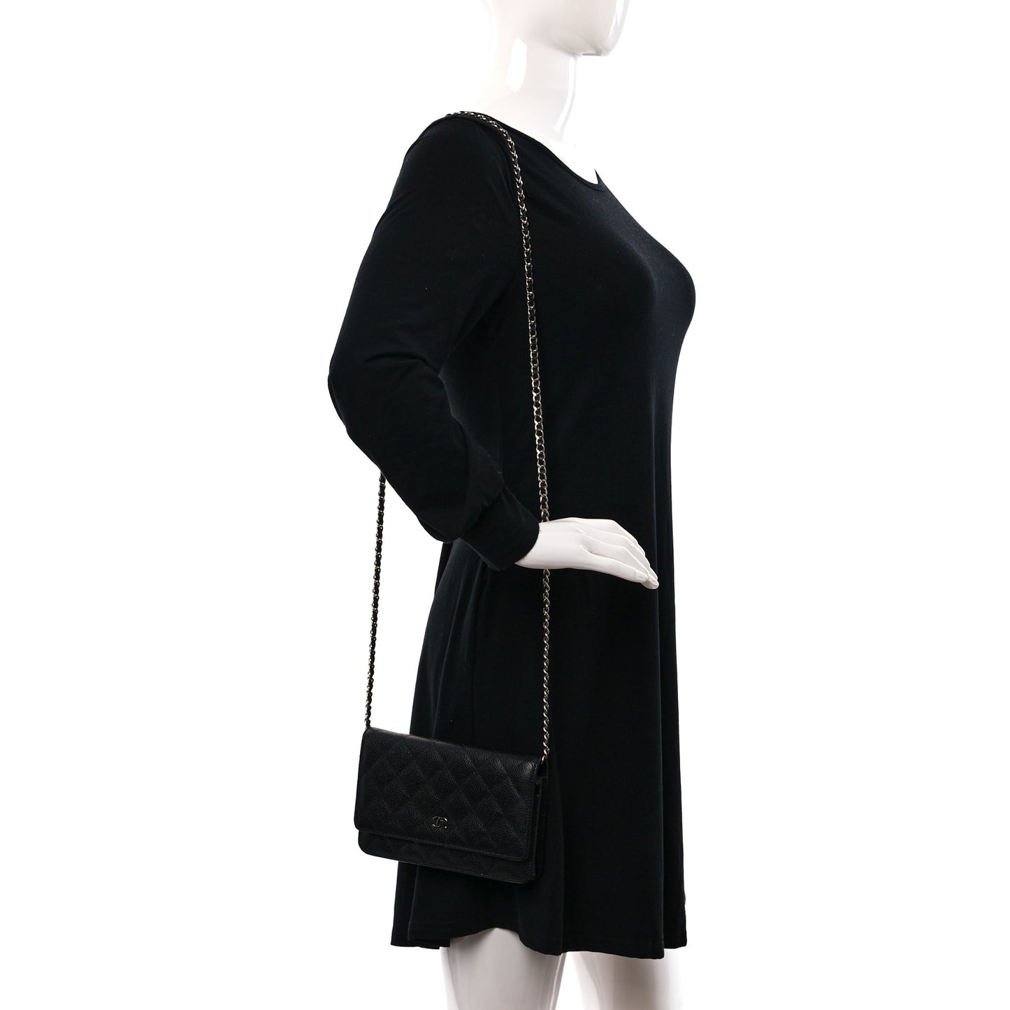Caviar Quilted Wallet on Chain WOC Black