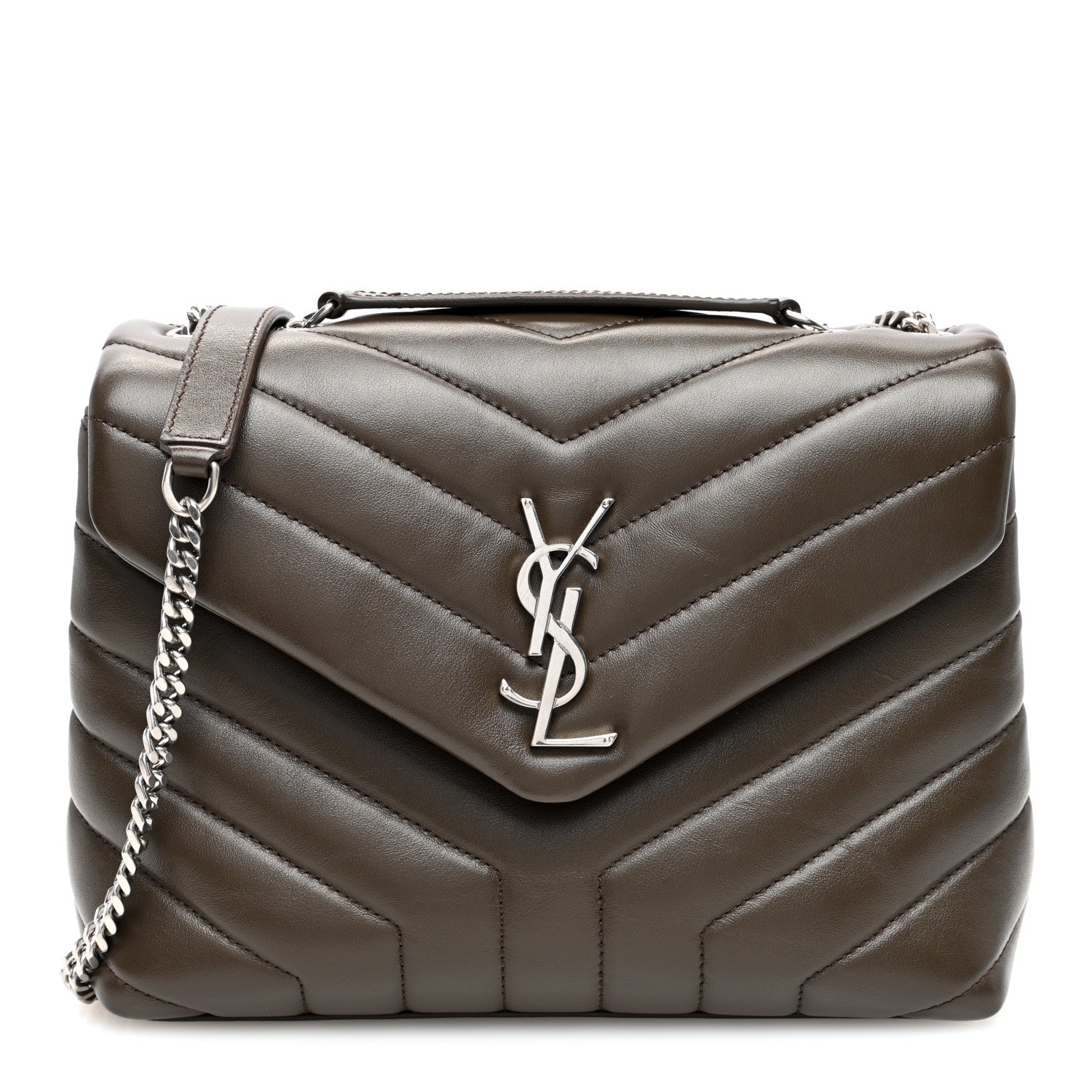 Saint Laurent Calfskin Y Quilted Monogram Small Loulou Chain Satchel Taupe 1 of 9
