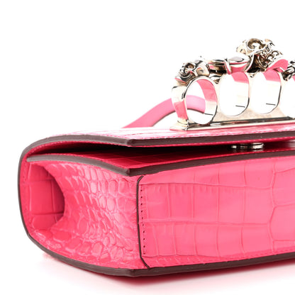 Alexander McQueen Shiny Crocodile Embossed Jeweled Satchel Peony Pink 8 of 10