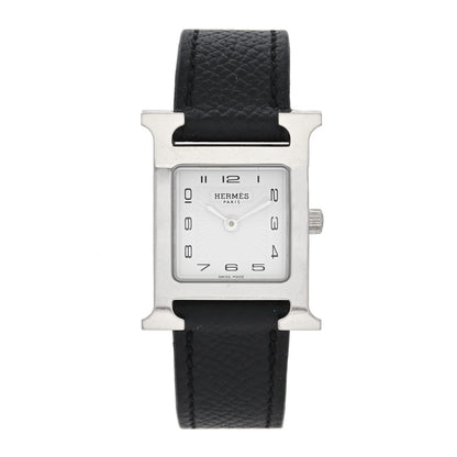 Hermes Stainless Steel Epsom 21mm Heure H Hour Quartz Watch Noir 1 of 5