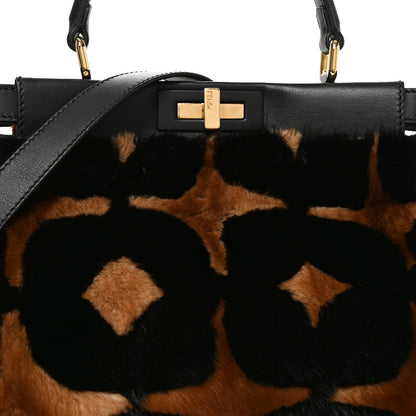 Fendi Mink Velvet Vitello Seta Inlaid Medium Peekaboo Iconic Satchel Tobacco Moro Black 7 of 9