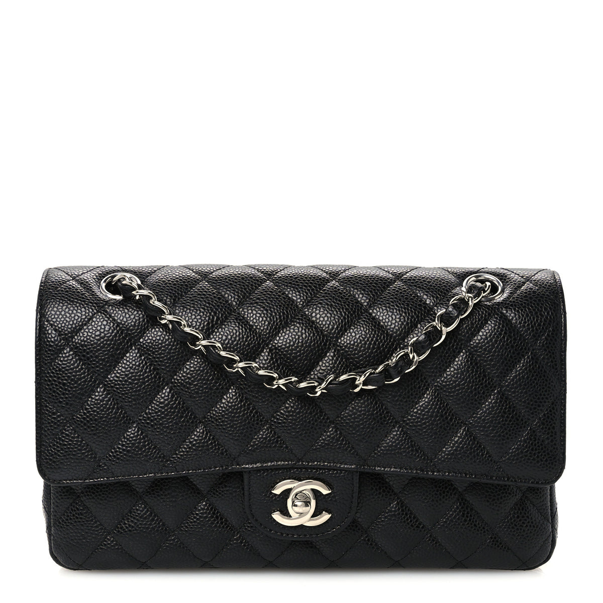 Caviar Quilted Medium Double Flap Black