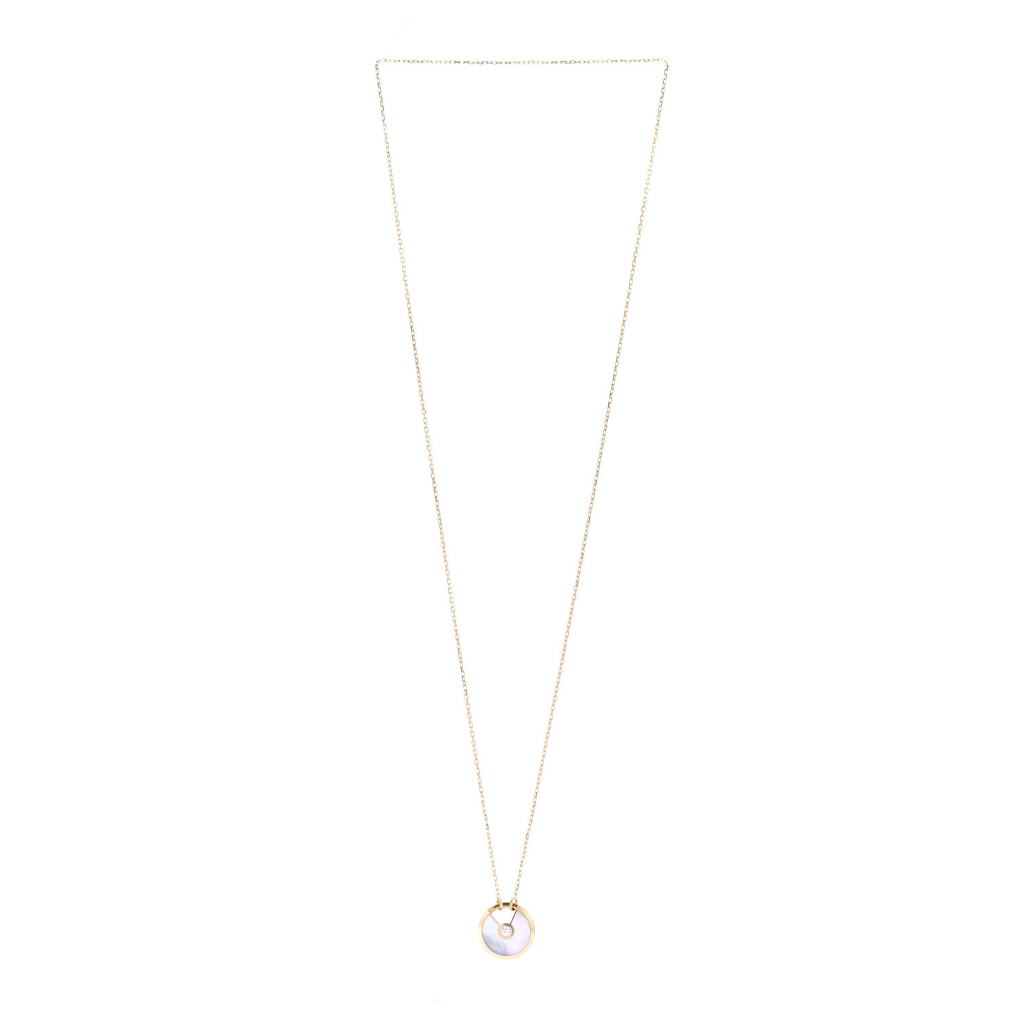 18K Yellow Gold Diamond Mother of Pearl SM Amulette de Cartier Pendant Necklace