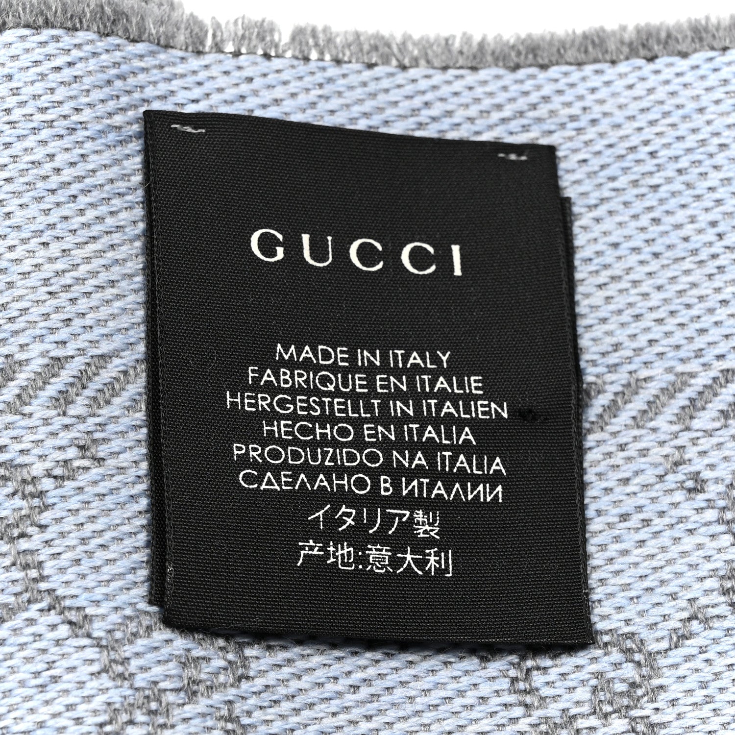Gucci Wool GG Monogram Reversible New Sten Fringe Scarf Flannel Sky Blue 4 of 4
