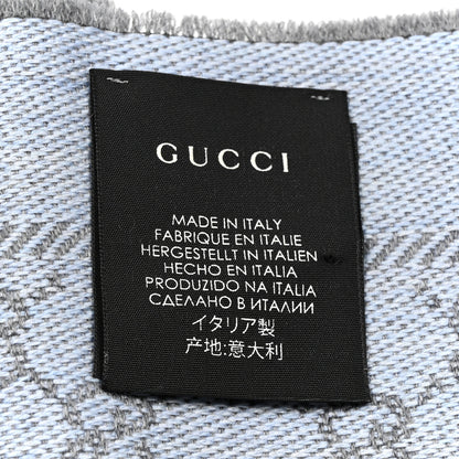 Gucci Wool GG Monogram Reversible New Sten Fringe Scarf Flannel Sky Blue 4 of 4