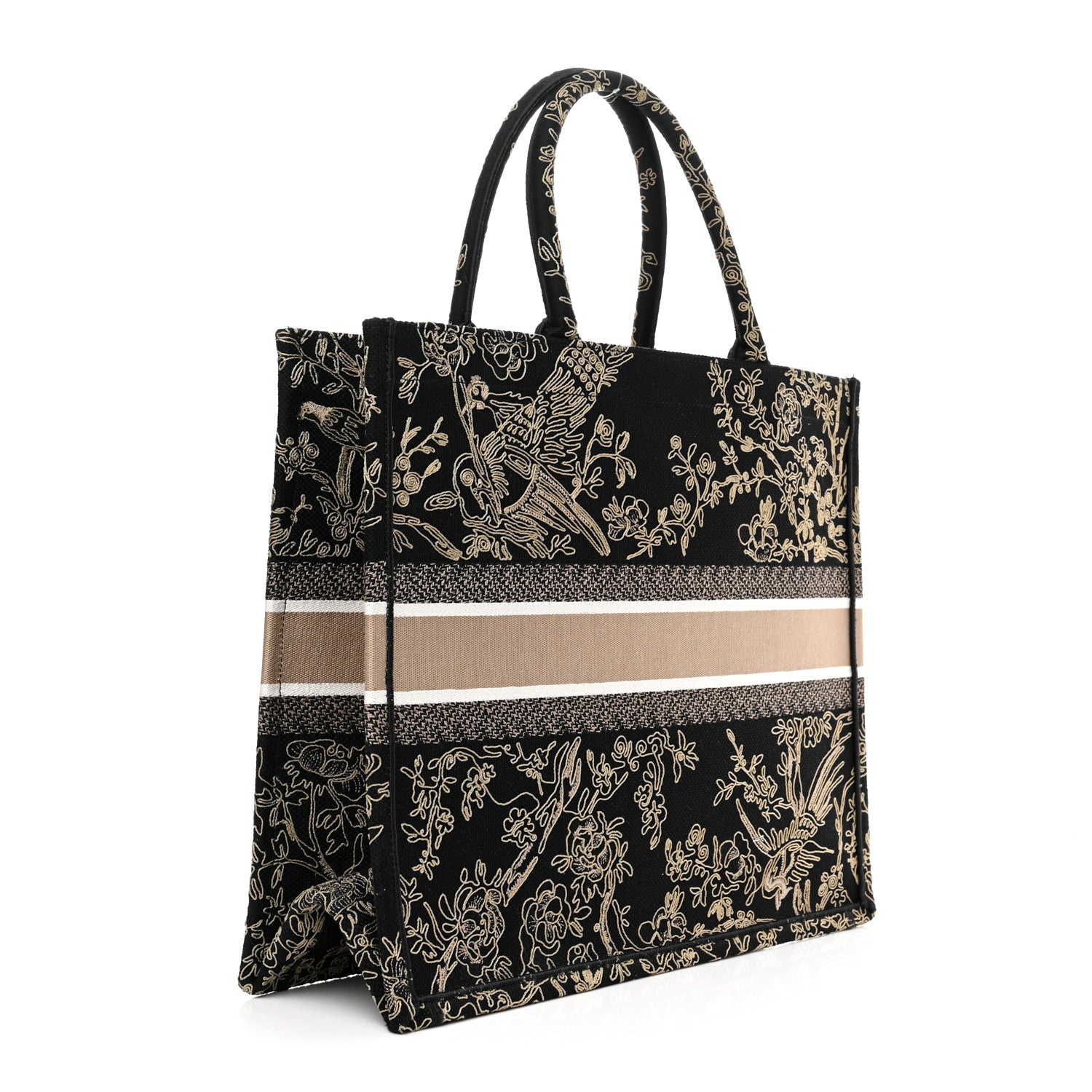 Christian Dior Canvas Embroidered Large Ornamental Cornely Book Tote Black Beige 2 of 9