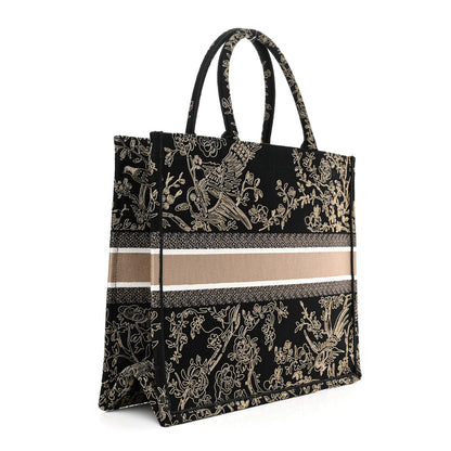 Christian Dior Canvas Embroidered Large Ornamental Cornely Book Tote Black Beige 2 of 9