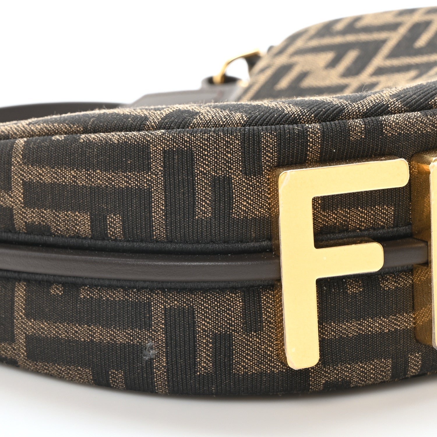 Fendi Fabric Jacquard Vitello Grace FF 1974 Mini Fendigraphy Hobo Bag Tobacco Moro Ebano 9 of 10