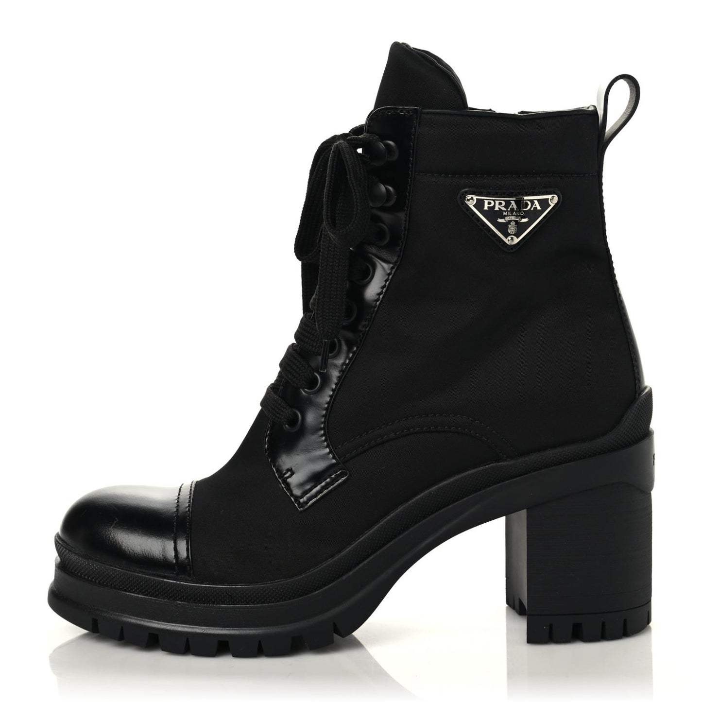 Spazzolato Re-Nylon Metal Triangle Logo Lace Up 85mm Boots 37.5 Black