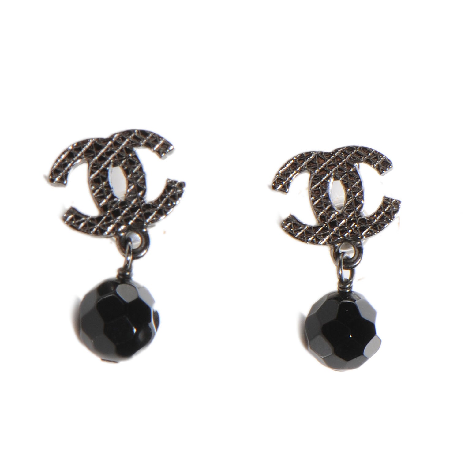 Chanel Beaded CC Dangle Earrings Black 1 of 4