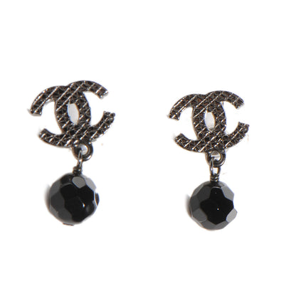 Chanel Beaded CC Dangle Earrings Black 1 of 4
