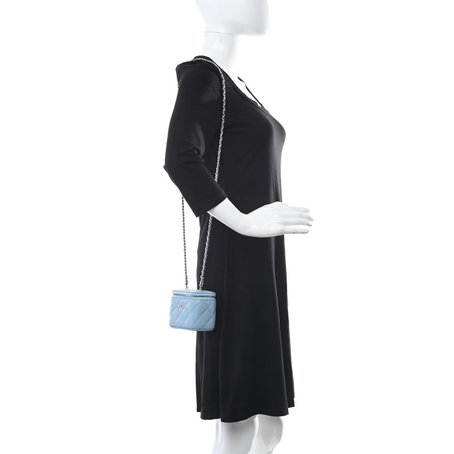 Caviar Quilted Mini Vanity Case With Chain Light Blue