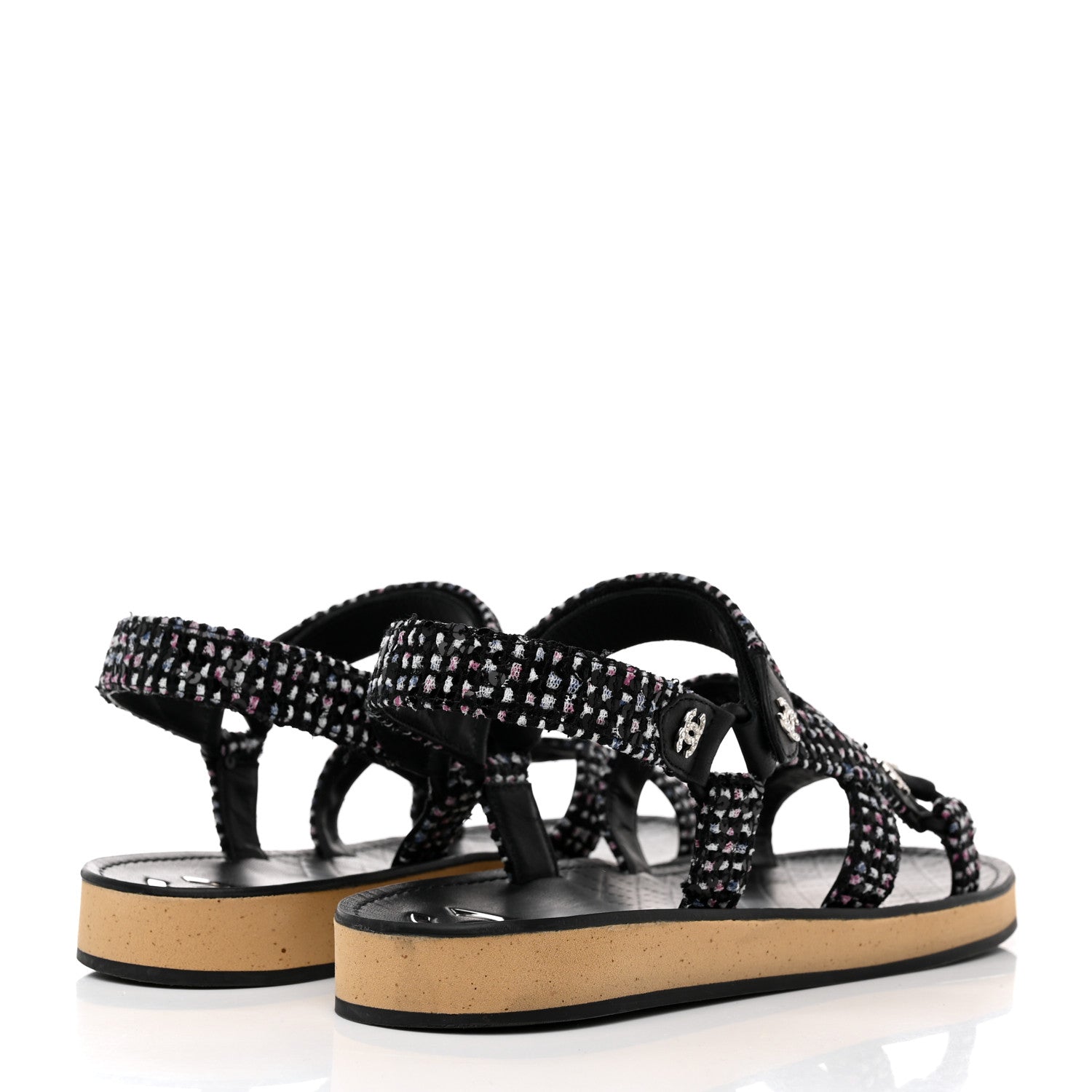 Chanel Tweed Lambskin Crystal CC Sandals 41 Black Multicolor 4 of 9