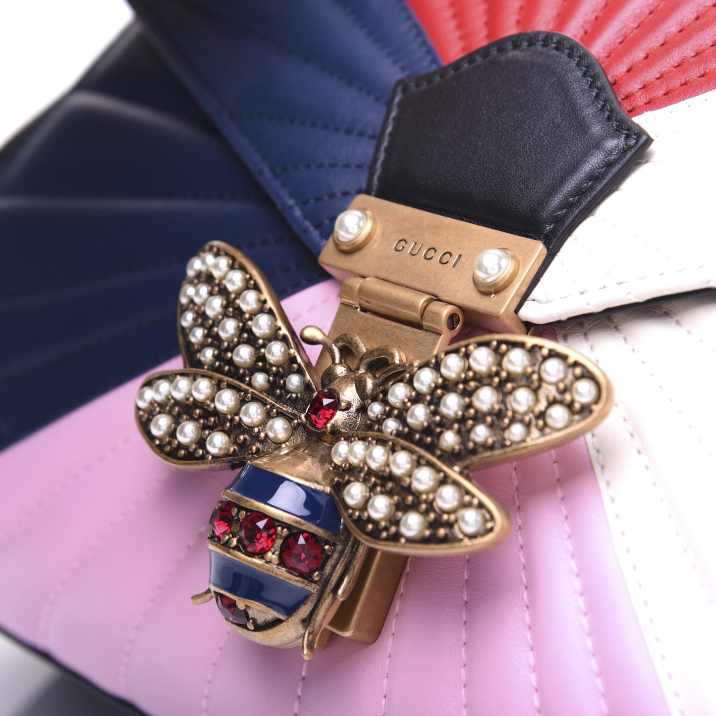 Calfskin Bamboo Trapuntata Queen Margaret Top Handle Bag Blue Agata Hibiscus Red Mystic White Sugar Pink
