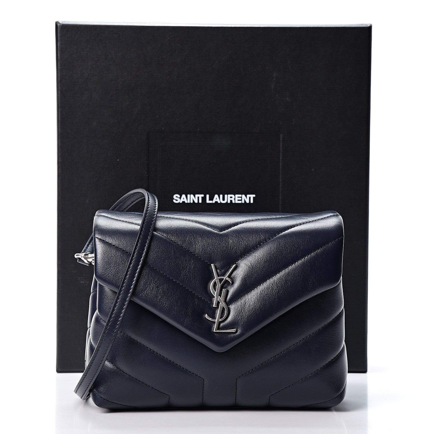 Saint Laurent Calfskin Y Quilted Monogram Toy Loulou Chain Satchel Medium Blue 10 of 10