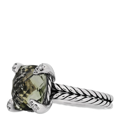 David Yurman Sterling Silver Diamond Prasiolite 11mm Chatelaine Ring 54 7 3 of 5