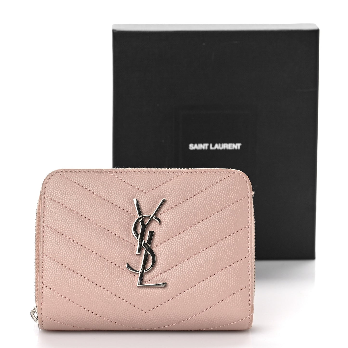 Grain De Poudre Matelasse Chevron Monogram Compact Zip Around Wallet Pink