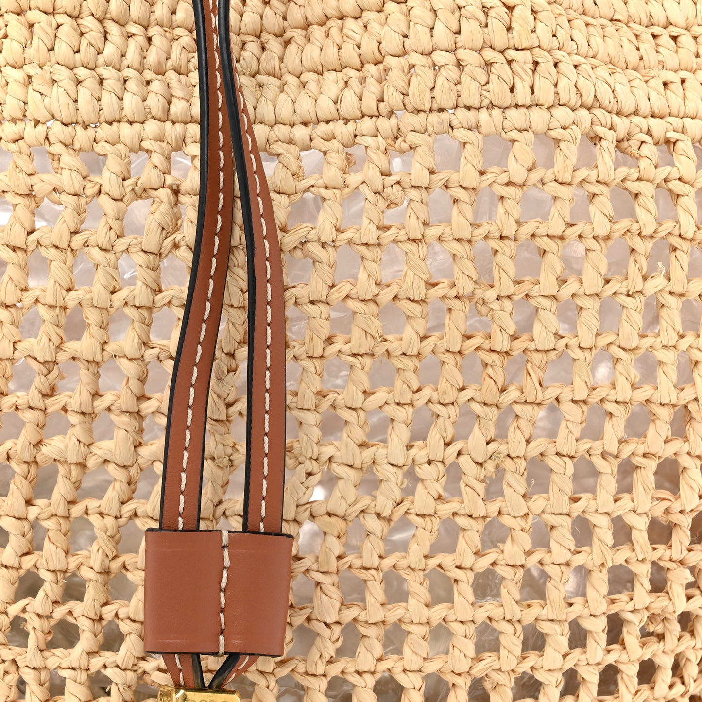 Raffia Calfskin Balloon Bucket Bag Natural Tan