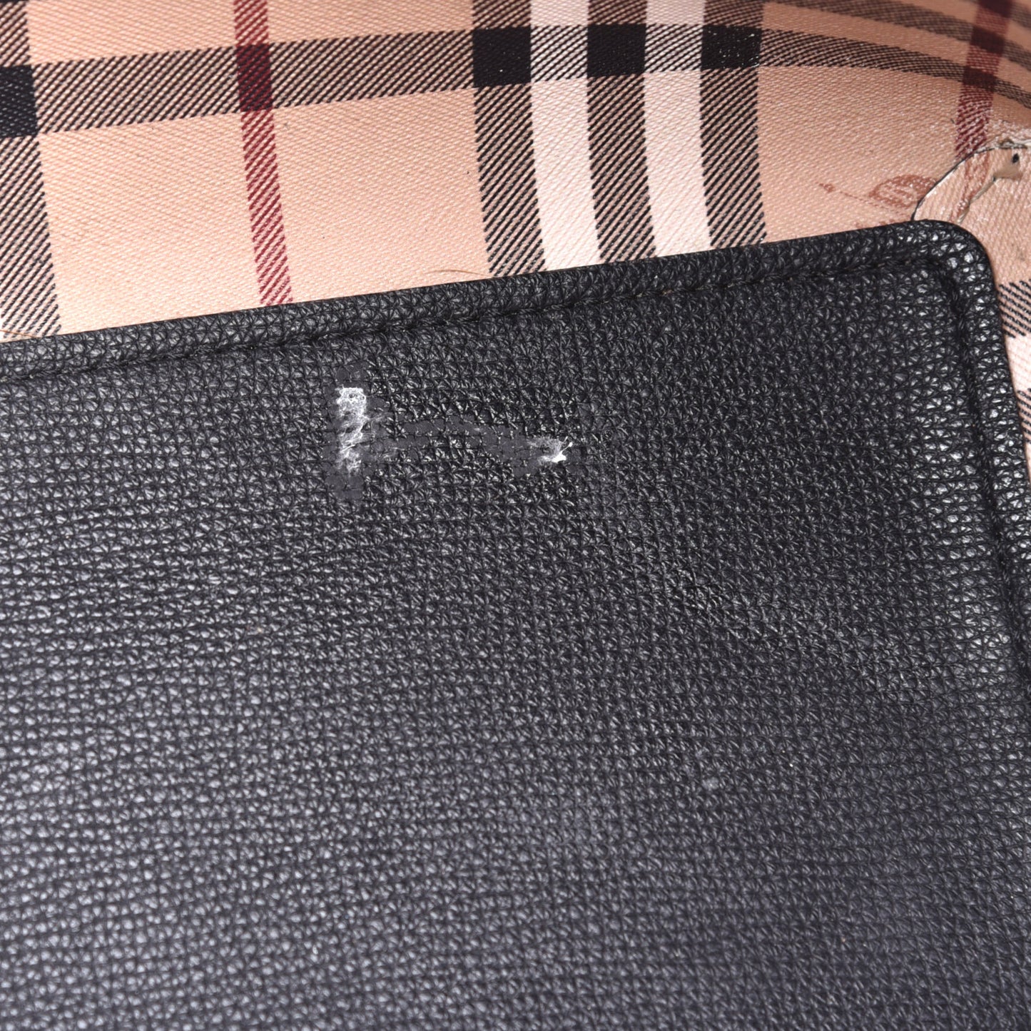 Grainy Calfskin Haymarket Check Medium Reversible Tote Black
