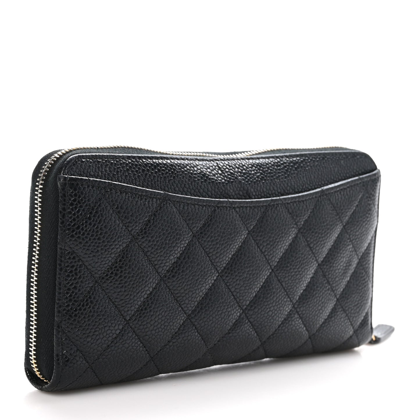 Caviar Quilted Large Gusset Zip Around Wallet Black