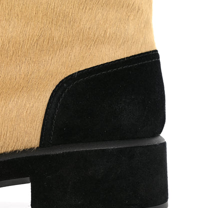 Chanel Suede Pony Hair Shearling Lace Up Combat Boots 40 Beige Black 13 of 15