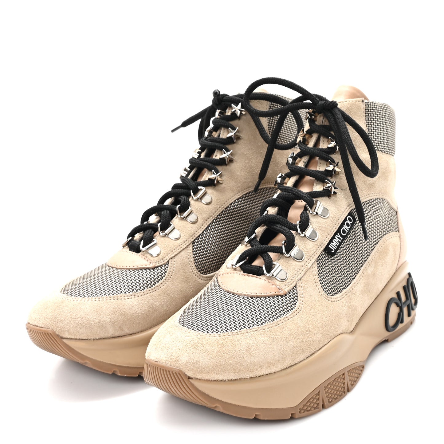Suede Calfskin Inca Patchwork Platform Hiking Boots 39 White Sand Natural