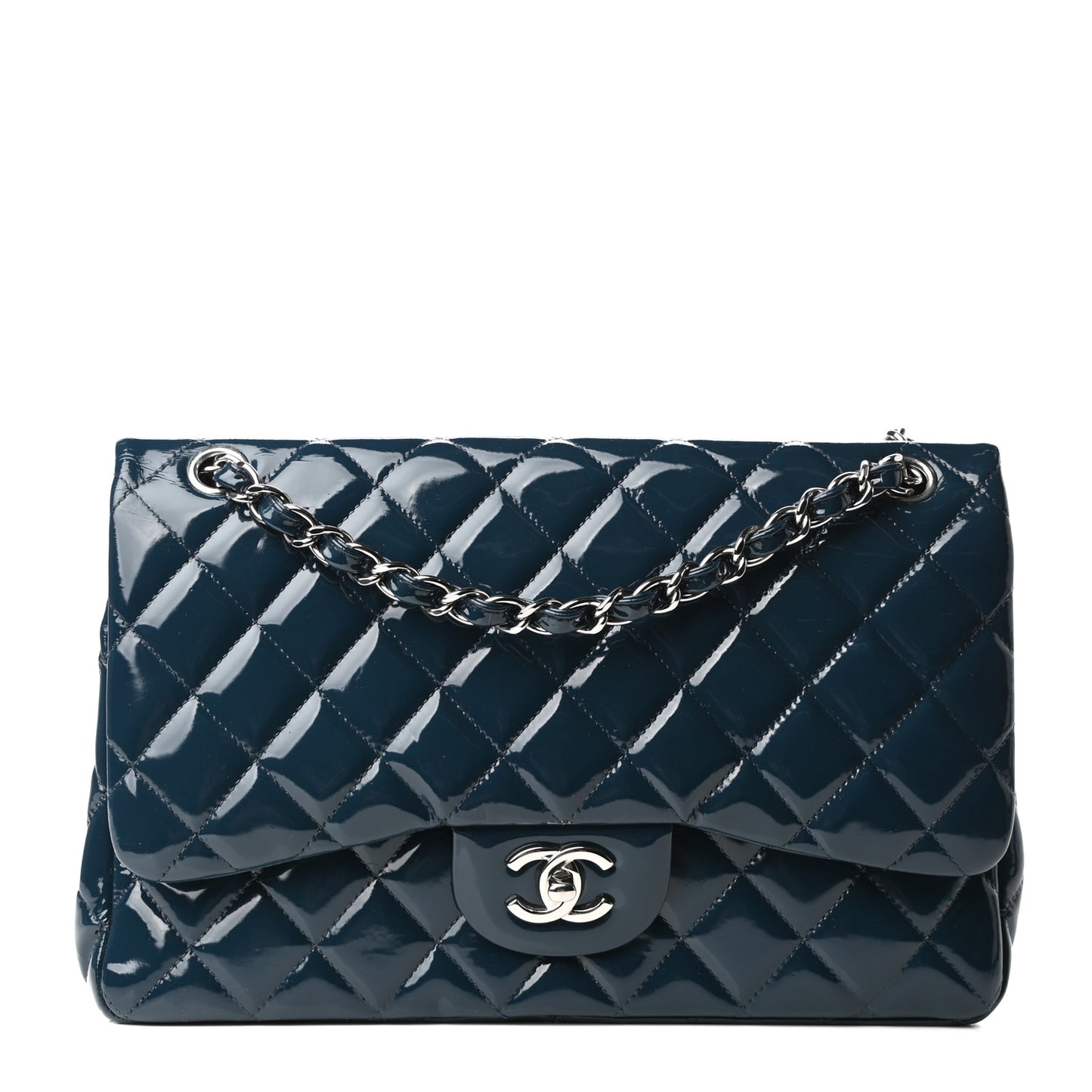 Patent Quilted Jumbo Double Flap Blue
