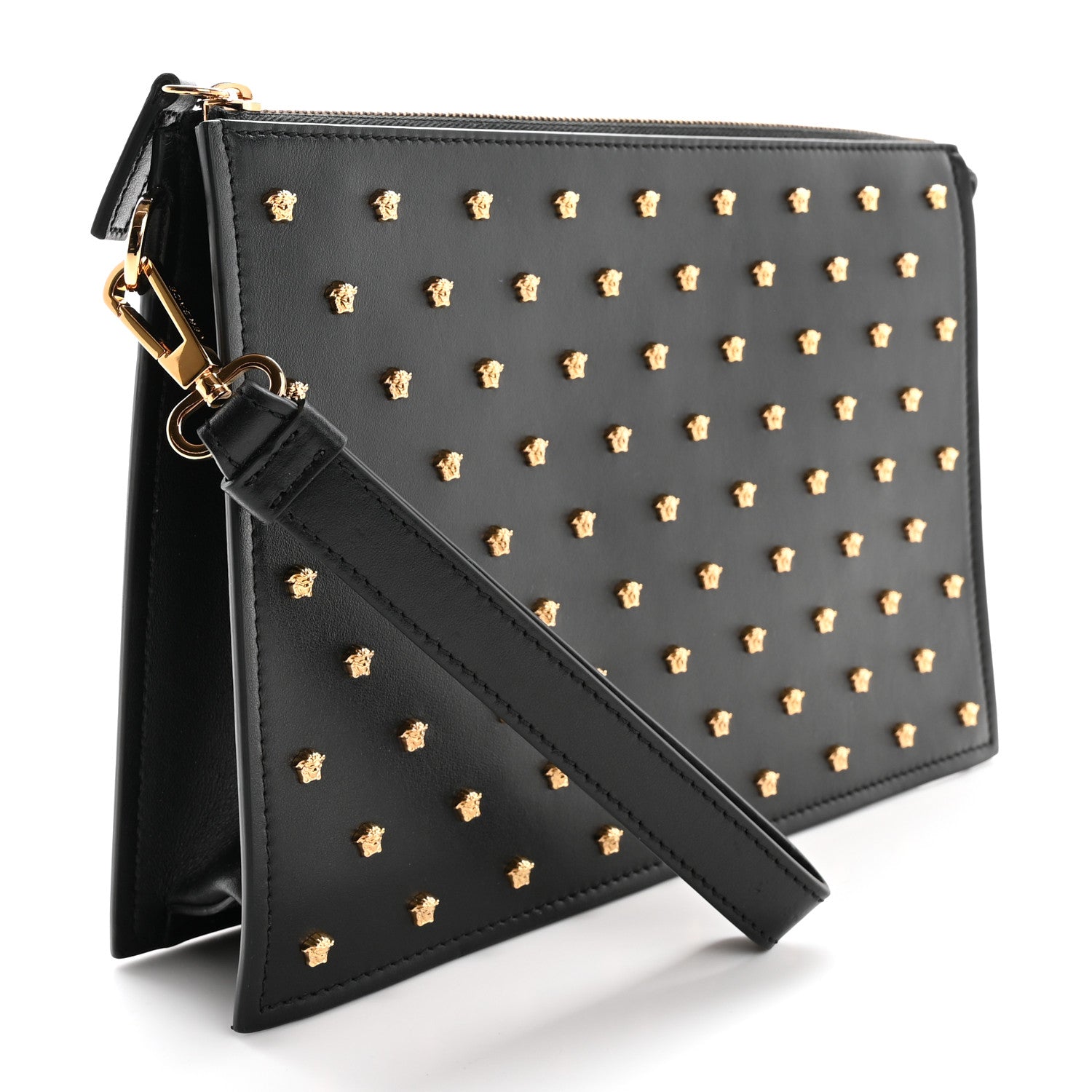 Versace Vitello Palazzo Medusa Stud Wristlet Bag Black 3 of 10