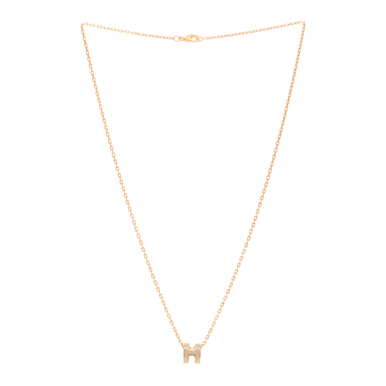 Hermes Lacquered Rose Gold Mini Pop H Pendant Necklace Marron Glace 3 of 7