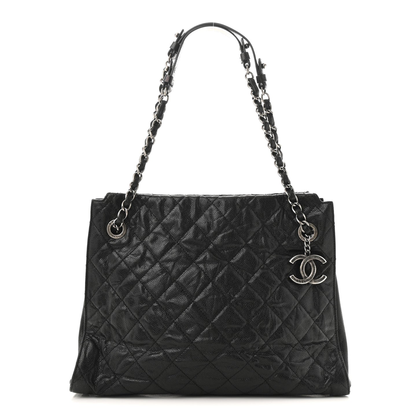 Crumpled Grained Calfskin CC Crave Tote Black