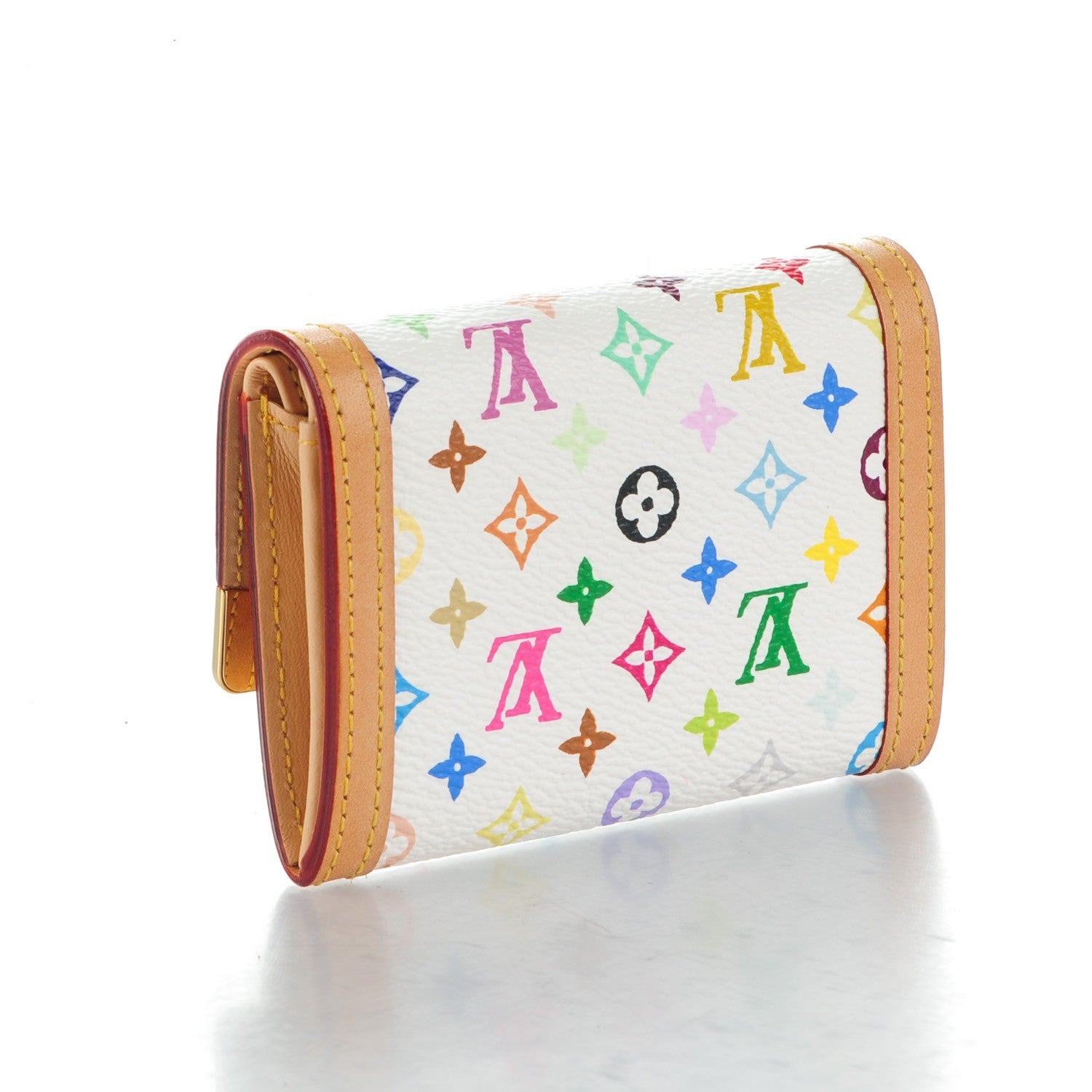 Louis Vuitton Monogram Multicolor Porte-Monnaie Plat Coin Purse White 3 of 7