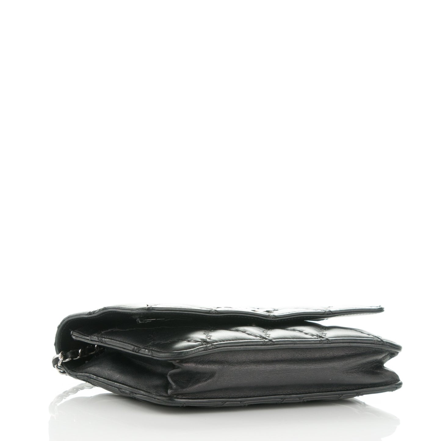 Calfskin Double Stitch Hamptons Wallet On Chain WOC Black