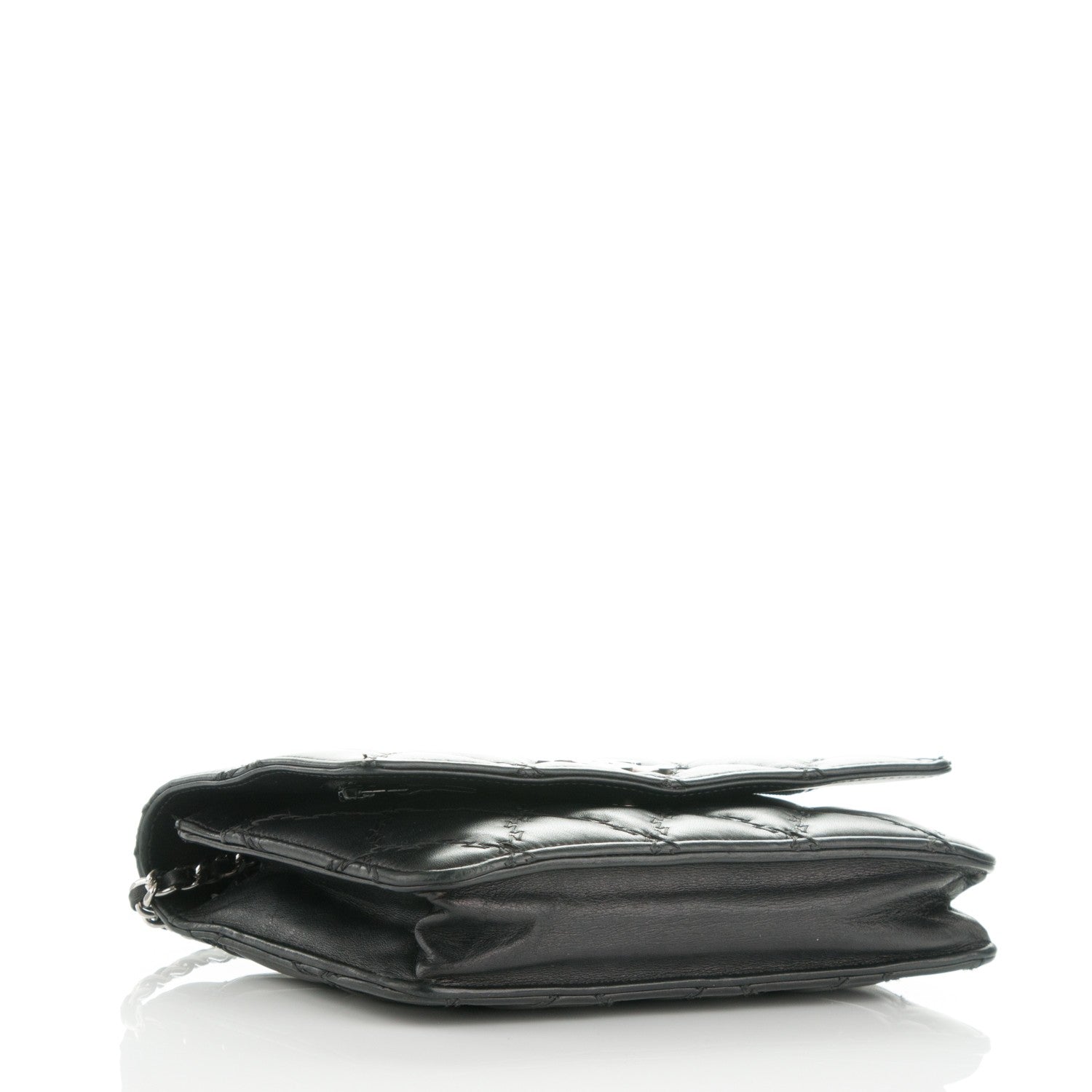 Chanel Calfskin Double Stitch Hamptons Wallet On Chain WOC Black 4 of 9