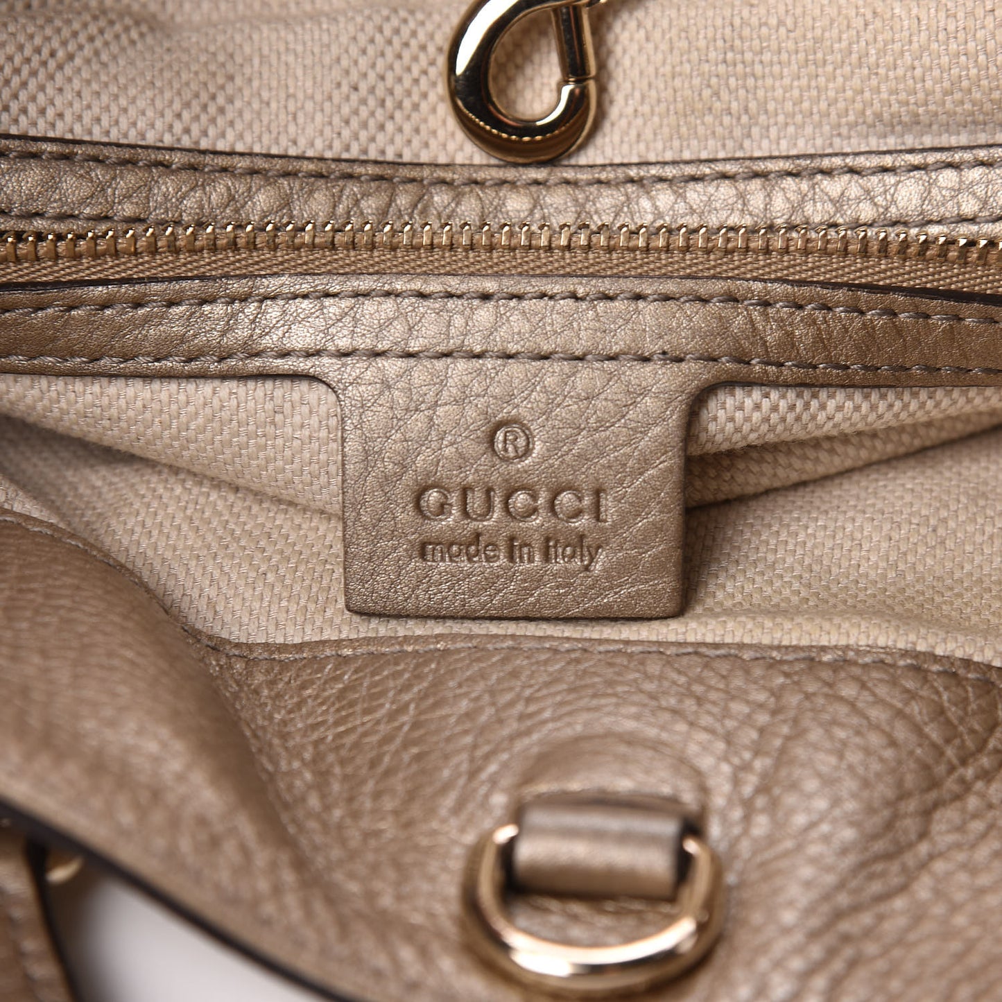 Metallic Pebbled Calfskin Medium Soho Chain Shoulder Bag Golden Beige