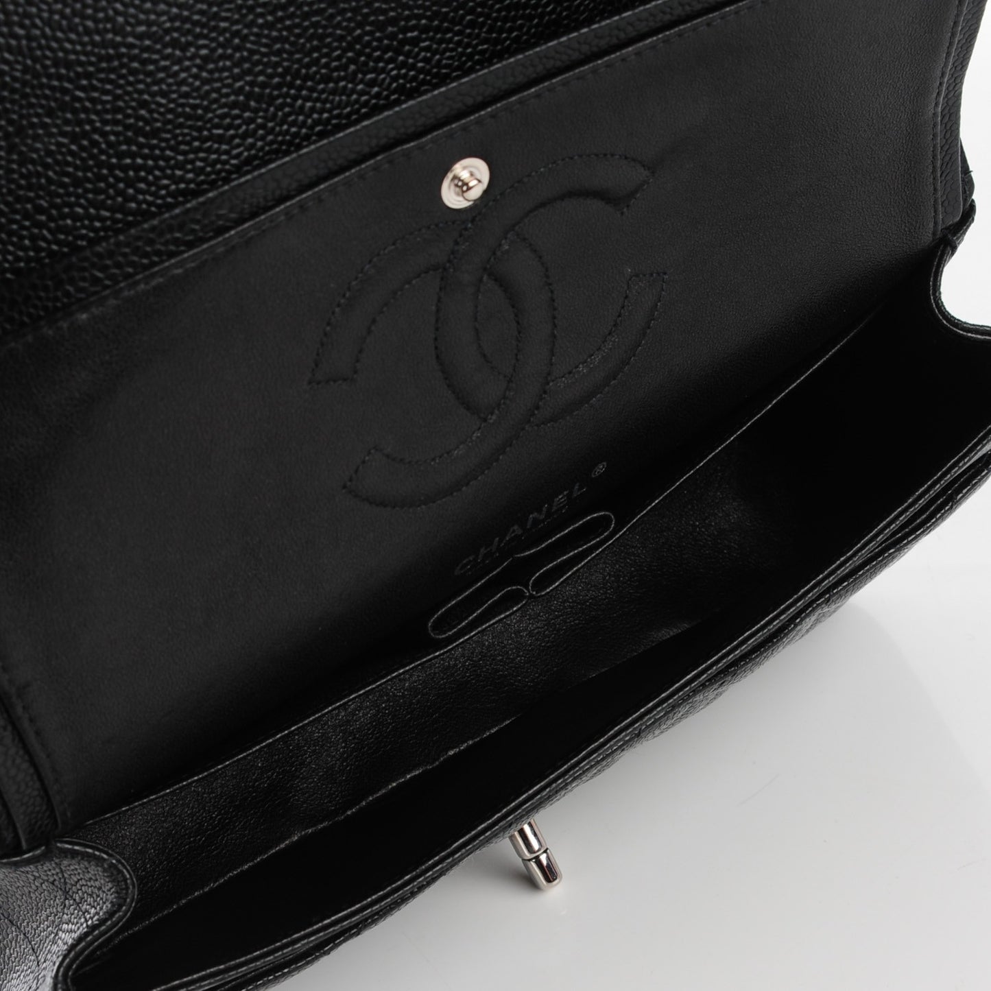 Caviar Quilted Medium Double Flap Black