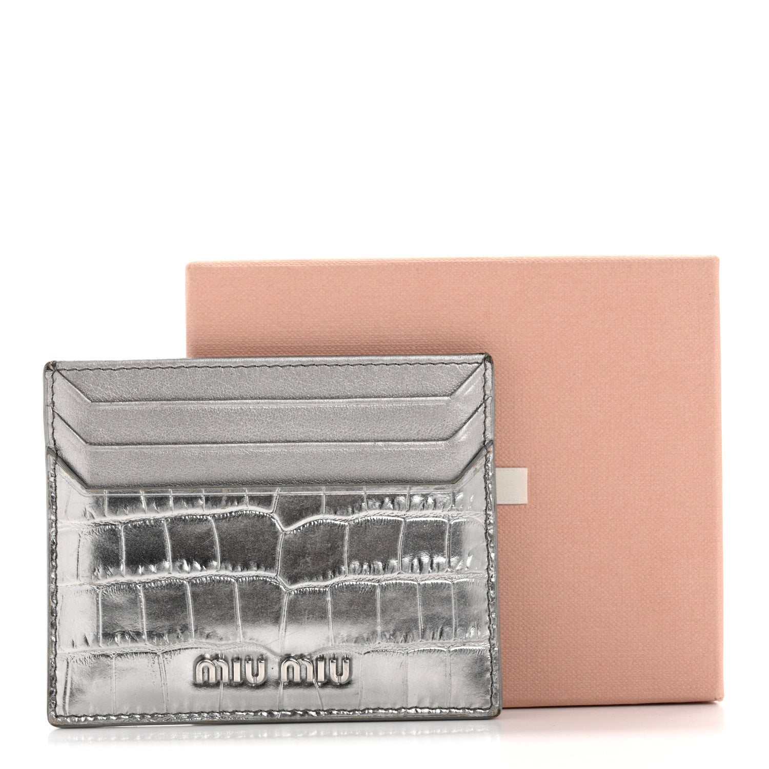 Miu Miu Crocodile Embossed Card Holder Silver 12 of 12