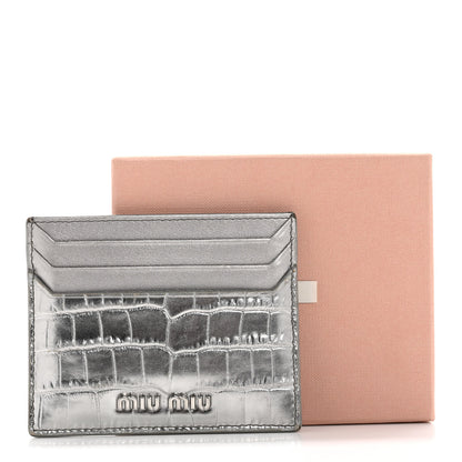 Miu Miu Crocodile Embossed Card Holder Silver 12 of 12
