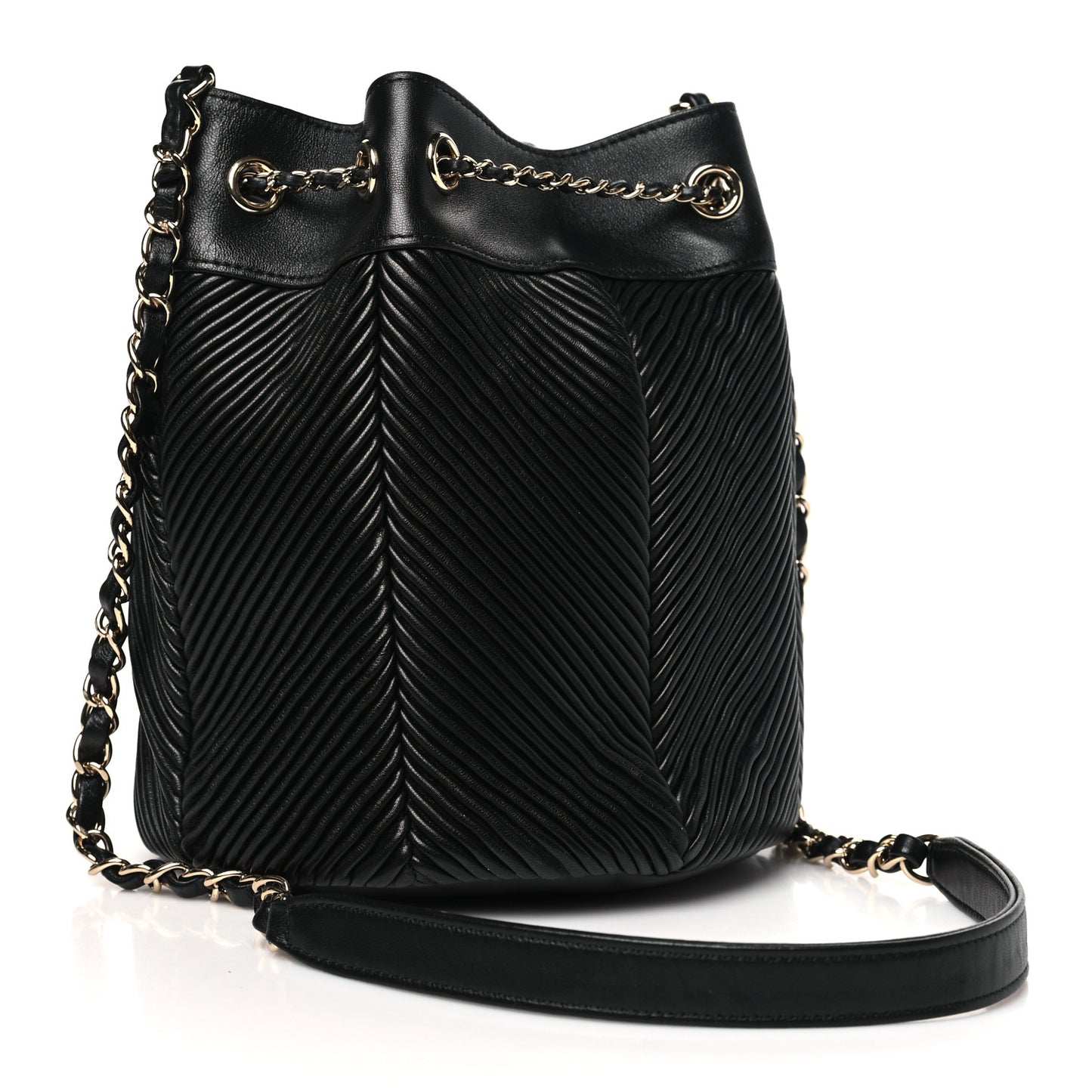 Lambskin Chevron Drawstring Bag Black
