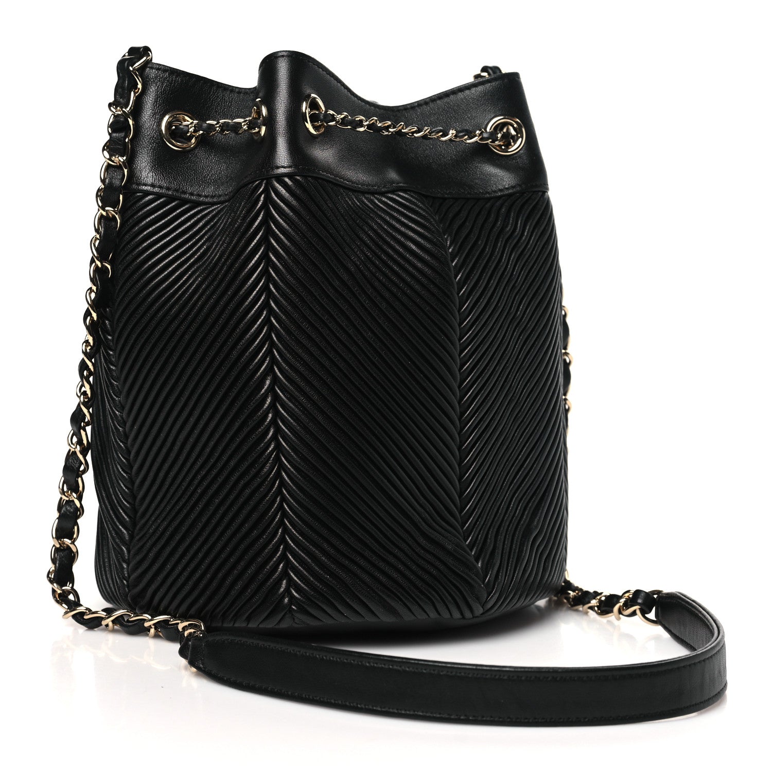 Chanel Lambskin Chevron Drawstring Bag Black 3 of 10