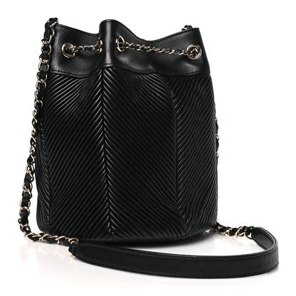 Chanel Lambskin Chevron Drawstring Bag Black 3 of 10
