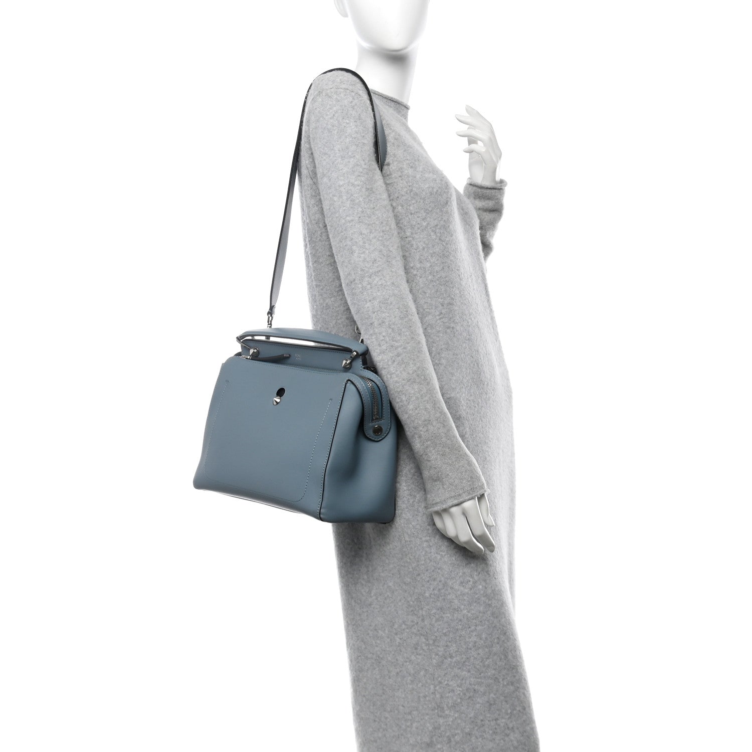 Fendi Vitello Baltico Dolce DotCom Satchel Blue 2 of 16