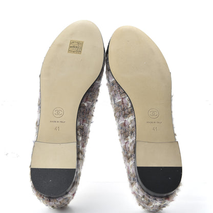 Chanel Tweed Cap Toe Ballerina Flats 41 Pink Beige Black 5 of 9