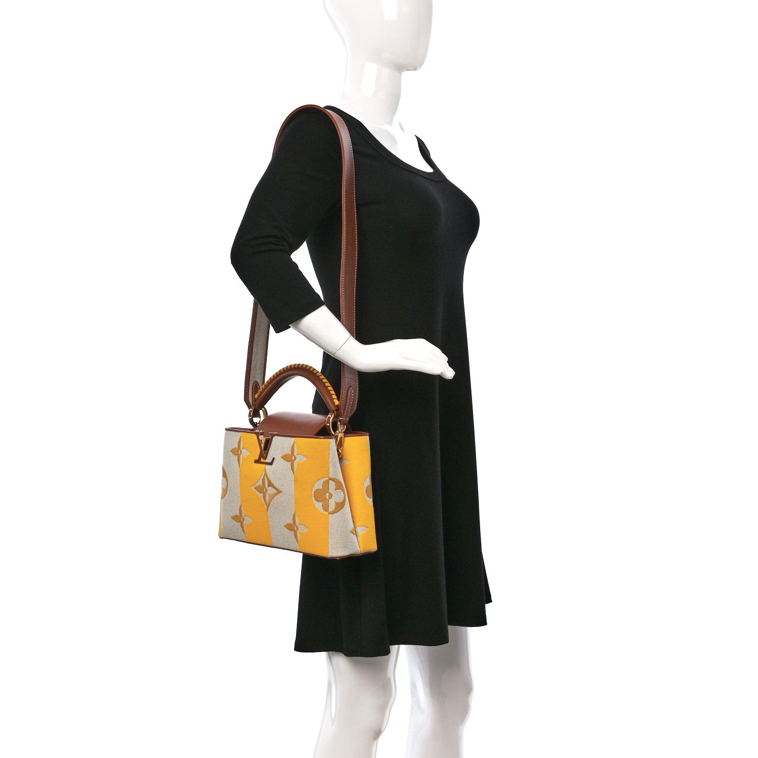 Louis Vuitton Canvas Calfskin Embroidered Braided Monogram Capucines BB Ecru Jaune 2 of 9