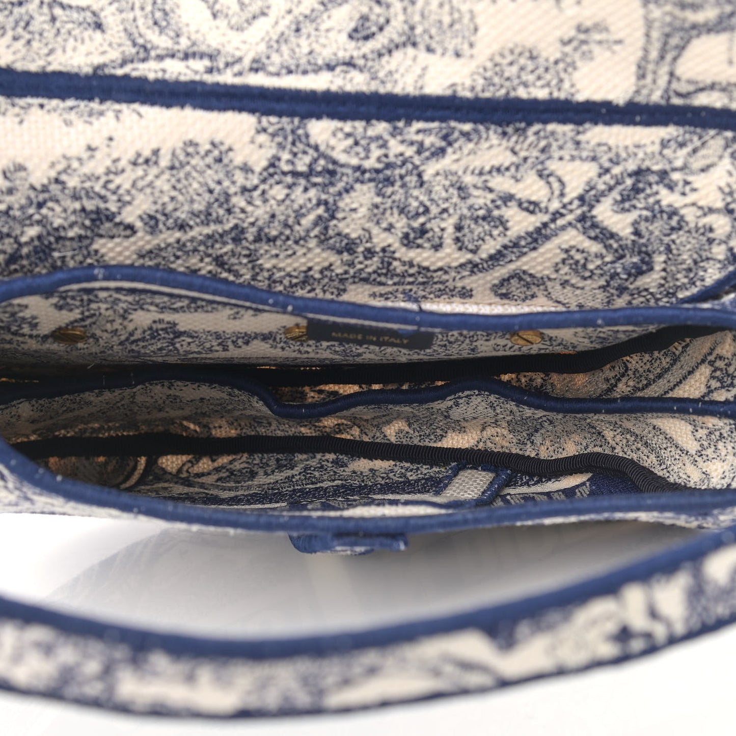 Canvas Embroidered Toile de Jouy Saddle Bag Blue