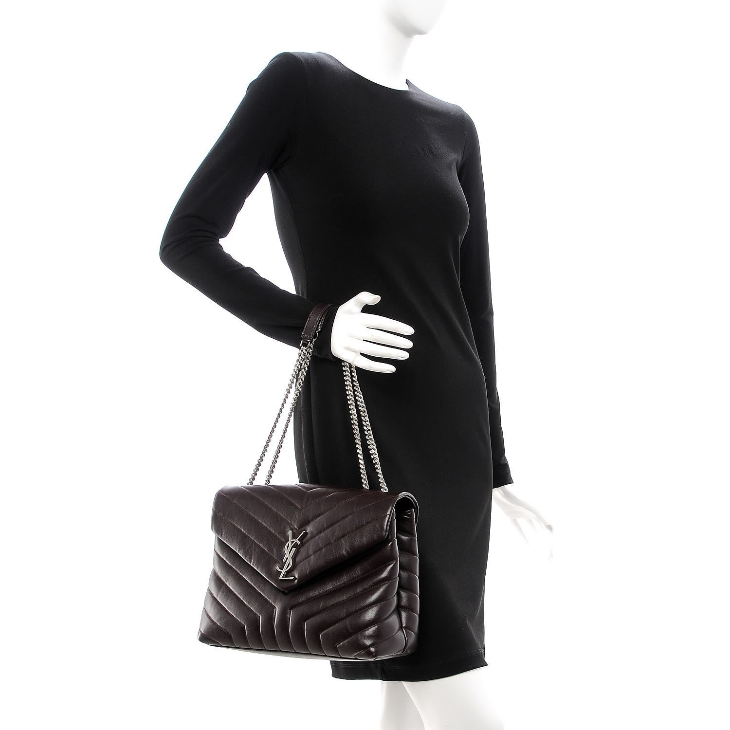 Saint Laurent Calfskin Y Quilted Monogram Medium Loulou Chain Satchel Amaranto 3 of 8
