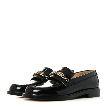 Chanel Shiny Calfskin Logo Loafers 37 Black 3 of 10