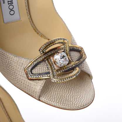 Jimmy Choo Glitter Karung Crystal Flint 100 Slingback Pump 38 Gold 14 of 17