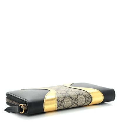 Gucci GG Supreme Monogram Osiride Zip Around Wallet Black Gold 4 of 9